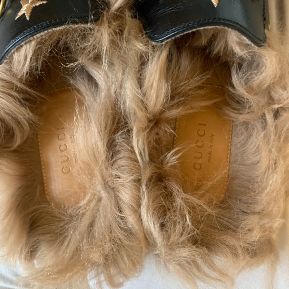 Gucci Princetown Leather Lambs Fur Bees and Stars Horsebit Loafers Flats 9 - Picture 4 of 9